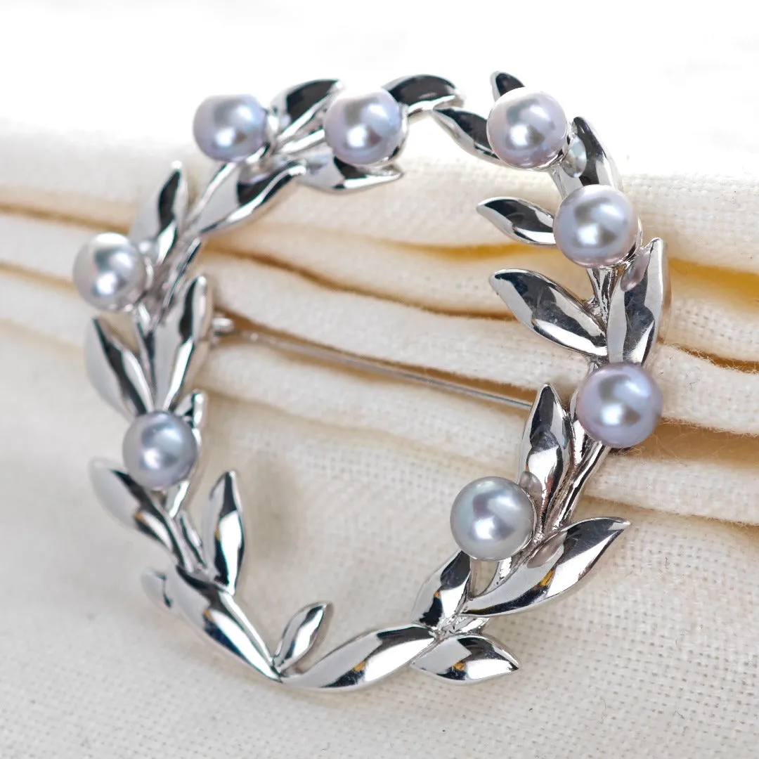 Olive Wreath Pearl Brooch Hallmarked