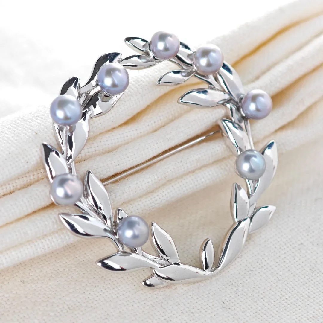 Olive Wreath Pearl Brooch Hallmarked