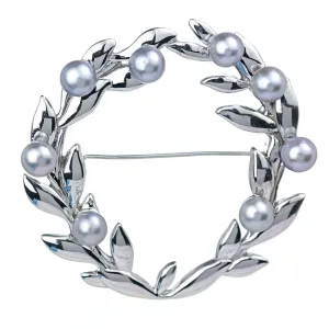 Olive Wreath Pearl Brooch Hallmarked
