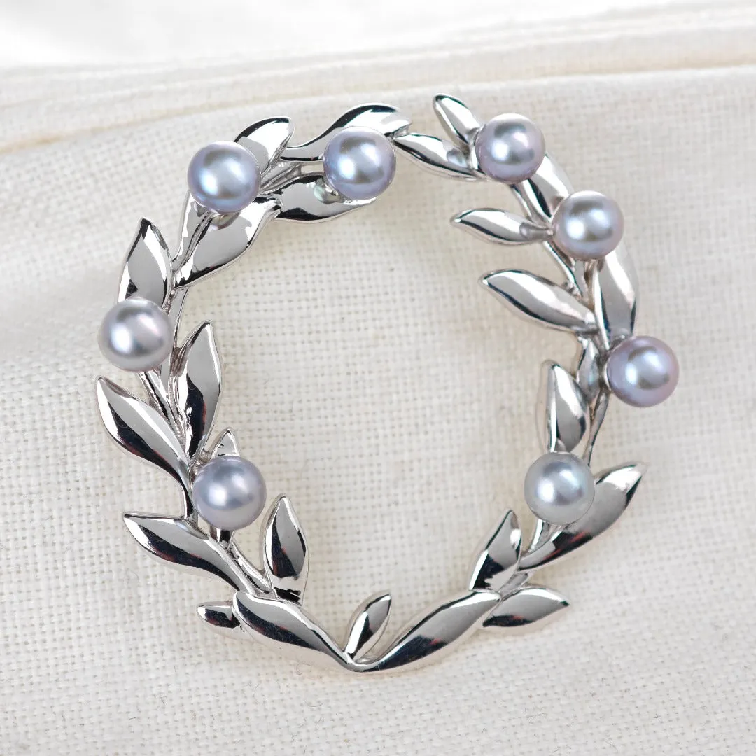 Olive Wreath Pearl Brooch Hallmarked