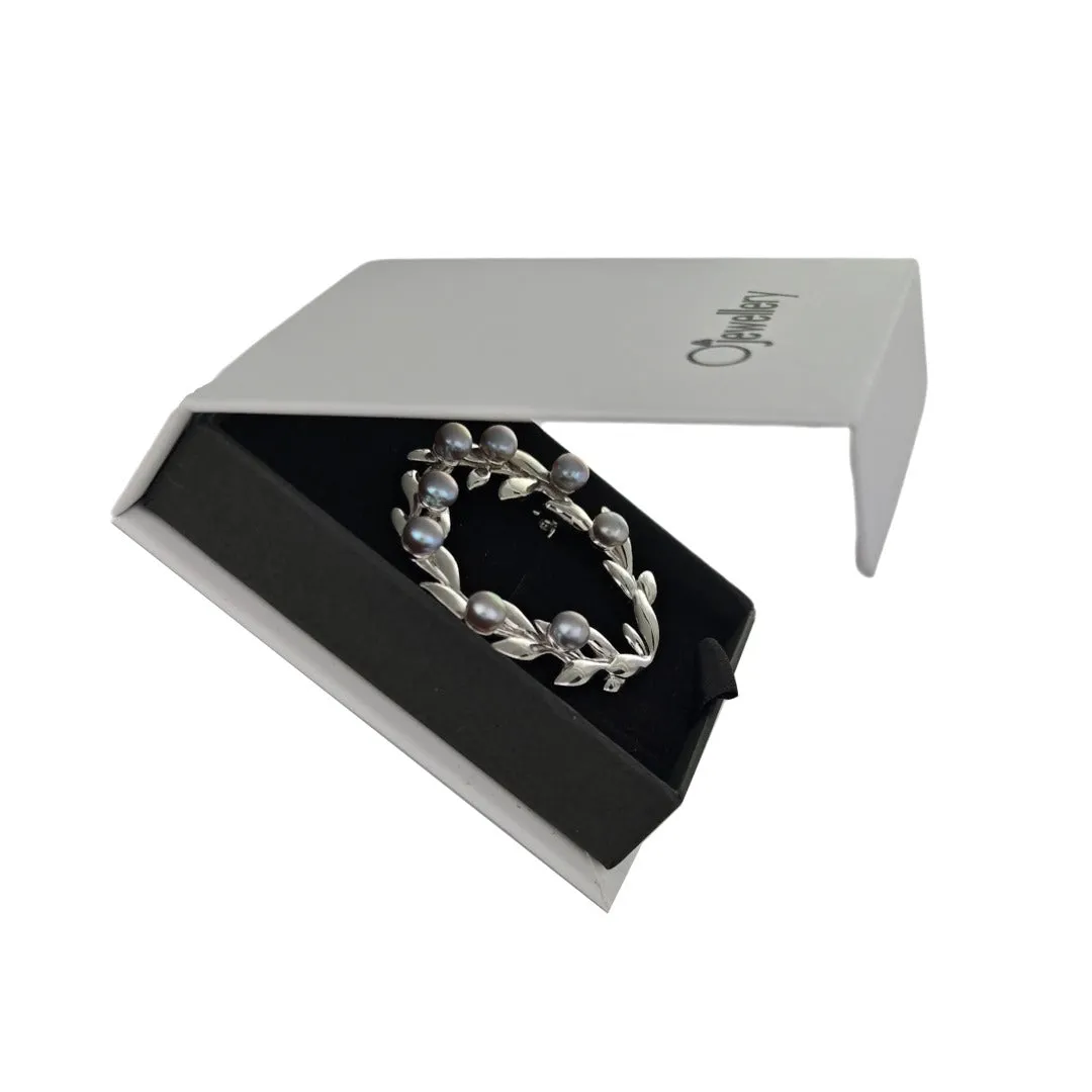 Olive Wreath Pearl Brooch Hallmarked
