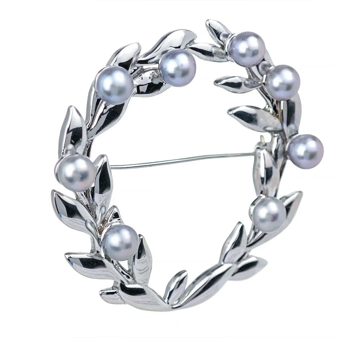 Olive Wreath Pearl Brooch Hallmarked