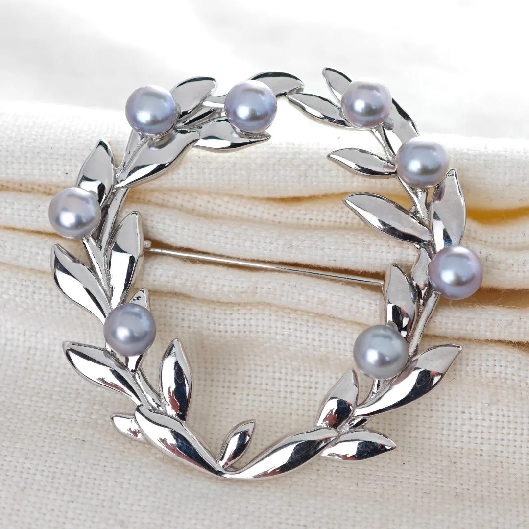 Olive Wreath Pearl Brooch Hallmarked