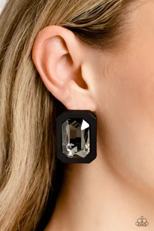 Paparazzi Earring ~ Edgy Emeralds - Black