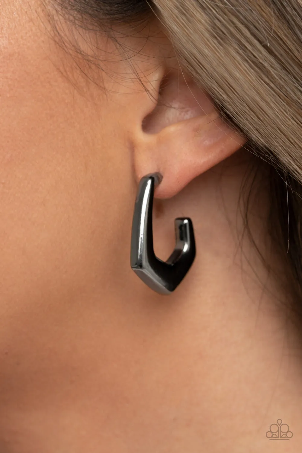 Paparazzi On The Hook Black Post Hoop Earrings
