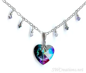 Peacock Heart Crystal Charm Pendant Necklace