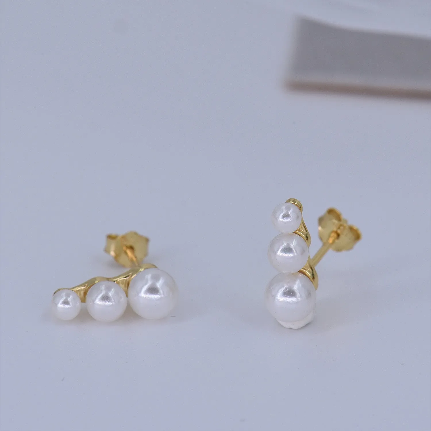 Pearl Stud Earrings [3-Size Cascade] .925 Sterling Silver w/ 18K Gold Plating