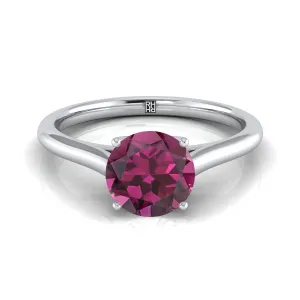 Platinum Round Brilliant Garnet Cathedral Style Comfort Fit Solitaire Engagement Ring