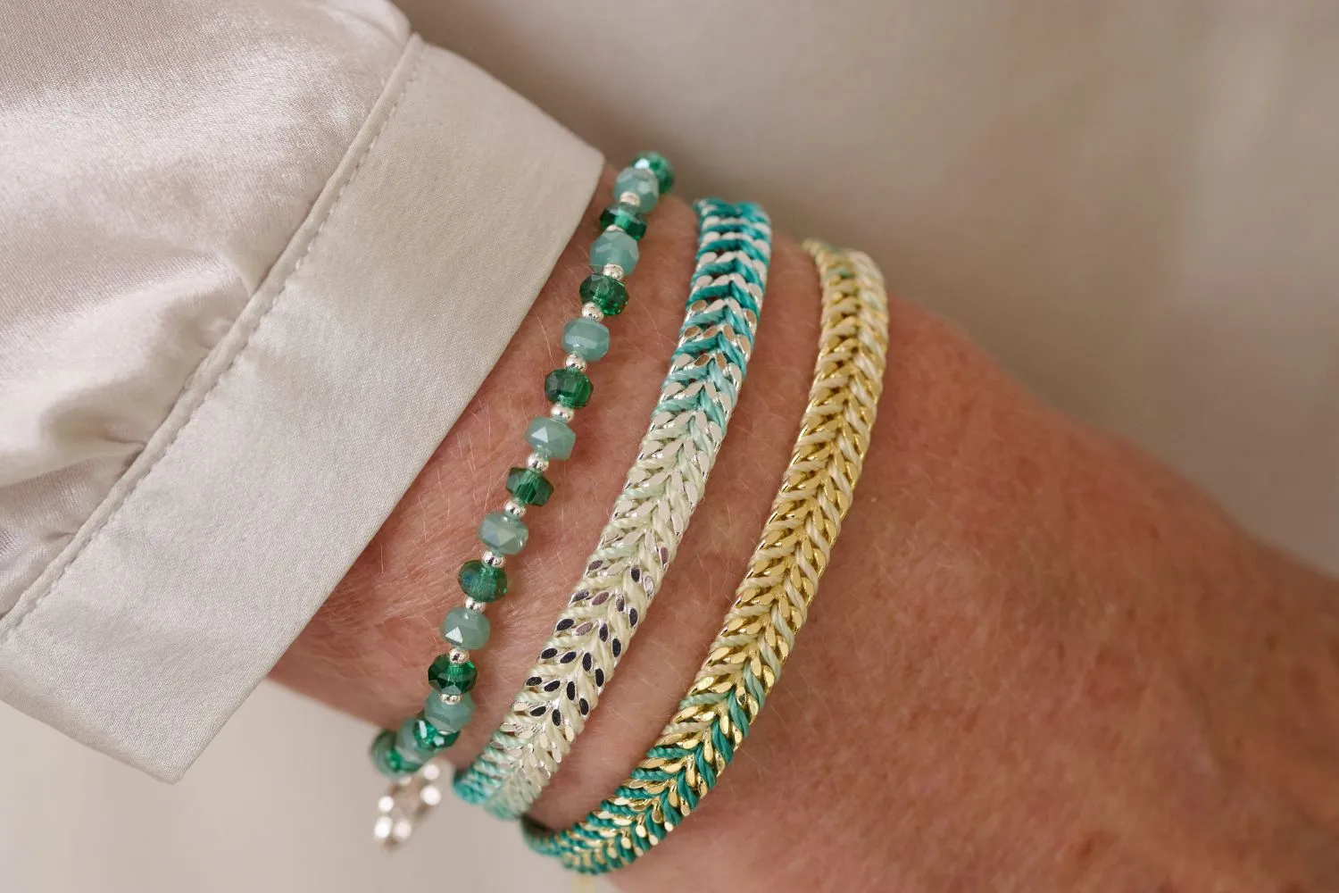 Prunus Aqua & Silver Crystal Stretch Bracelet