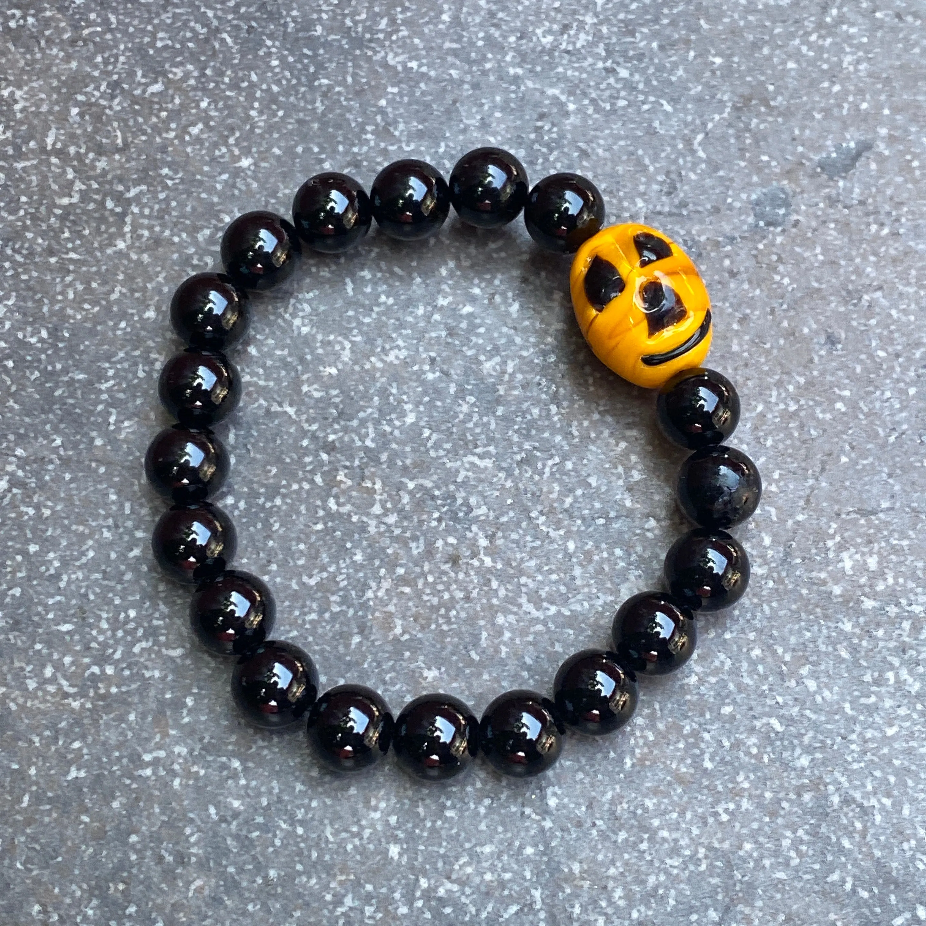 Pumpkin and Onyx gemstone Stretch Bracelet