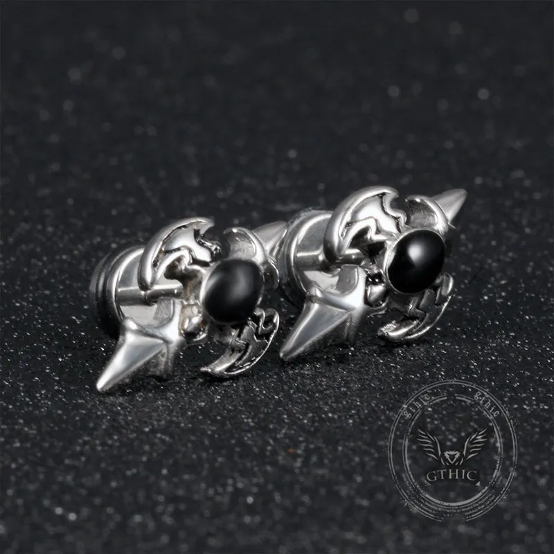 Punk Devil Wings Cross Stainless Steel Stud Earrings