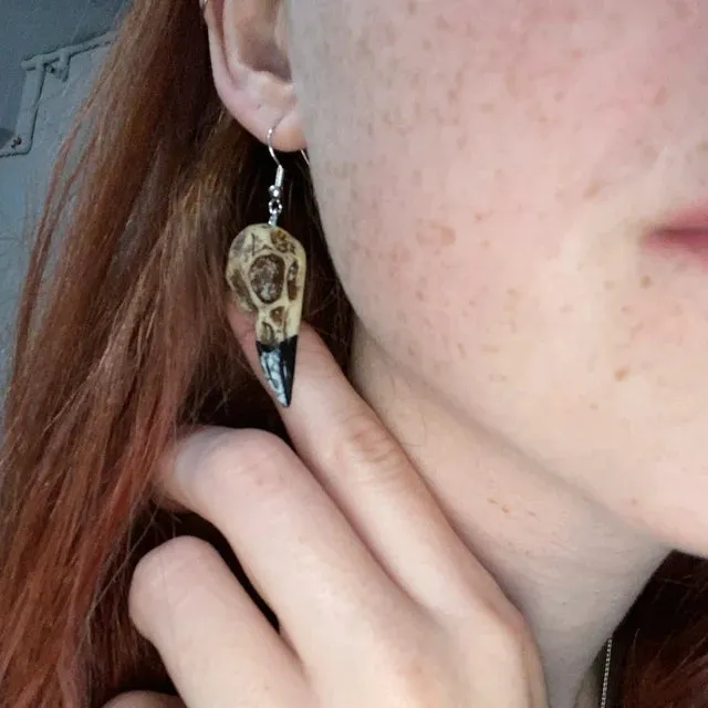 Raven Skull Earrings, Dangle Raven Skull Earrings, Crow Skull Earrings, Edgy Dangle Earrings