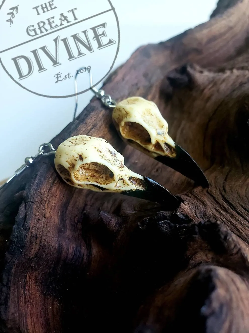 Raven Skull Earrings, Dangle Raven Skull Earrings, Crow Skull Earrings, Edgy Dangle Earrings