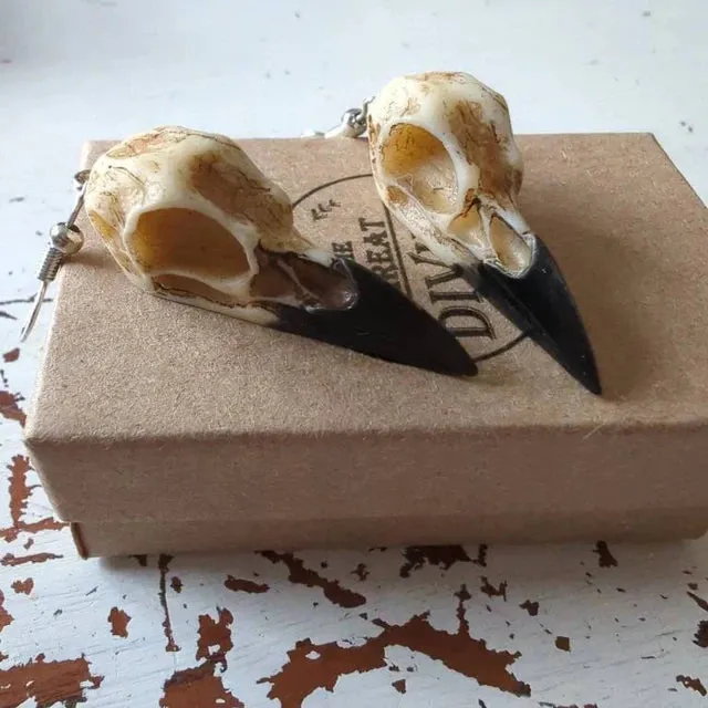 Raven Skull Earrings, Dangle Raven Skull Earrings, Crow Skull Earrings, Edgy Dangle Earrings