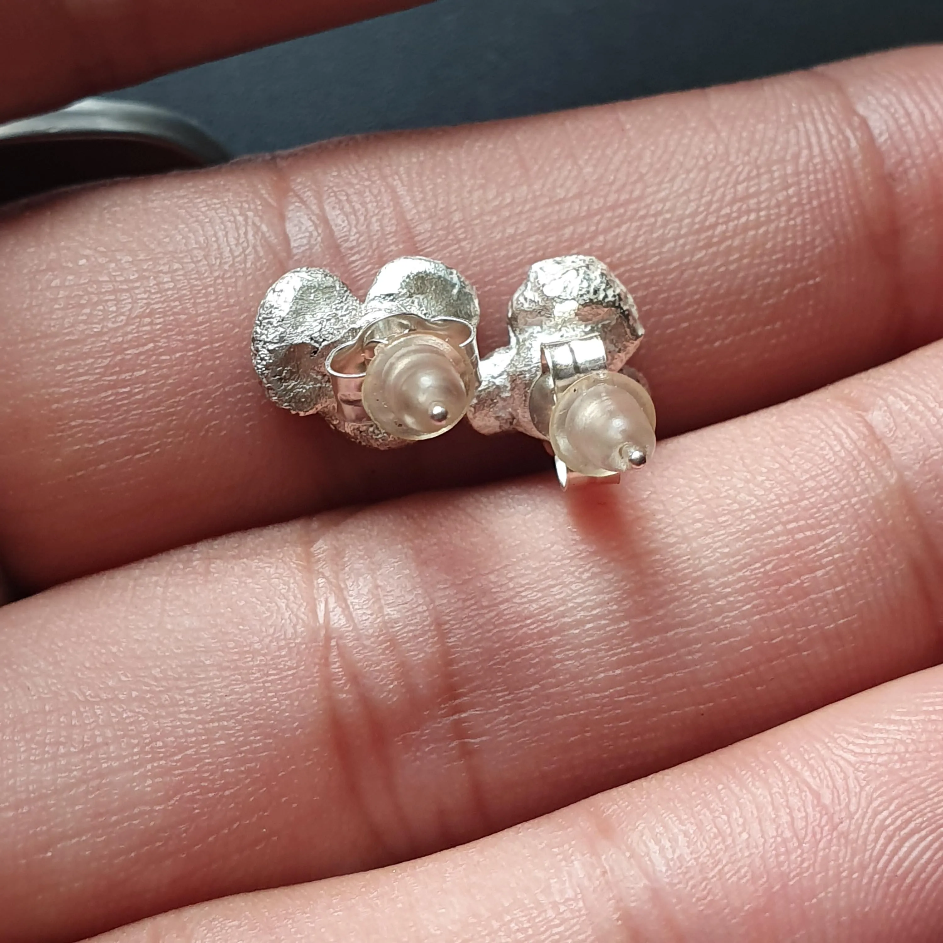 Raw Organic Silver Nugget Stud Earrings, Minimalist and Unique, Sterling, 925 ,Gifts, Handmade, jewelry, Women,Irregular,Cluster, Bold