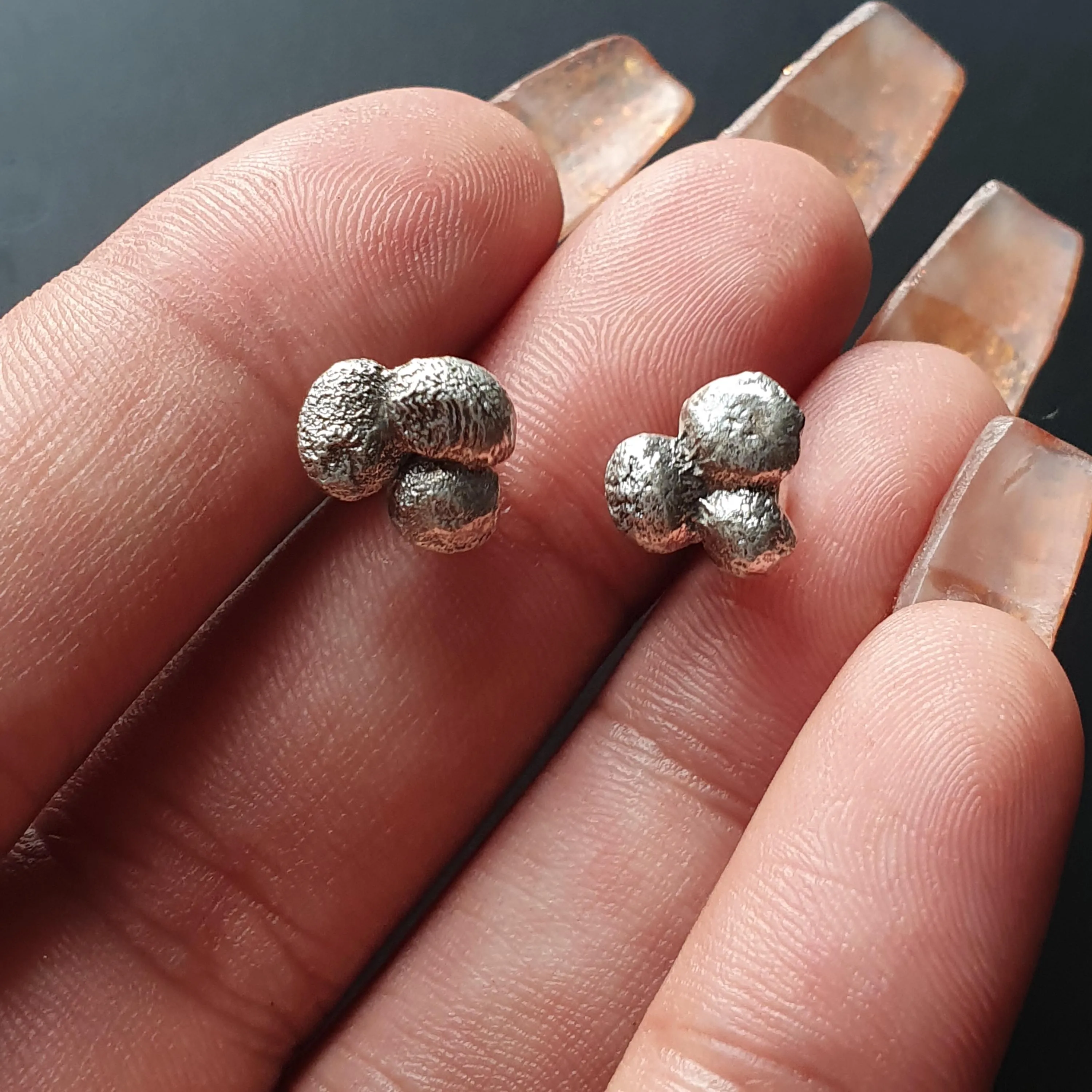 Raw Organic Silver Nugget Stud Earrings, Minimalist and Unique, Sterling, 925 ,Gifts, Handmade, jewelry, Women,Irregular,Cluster, Bold