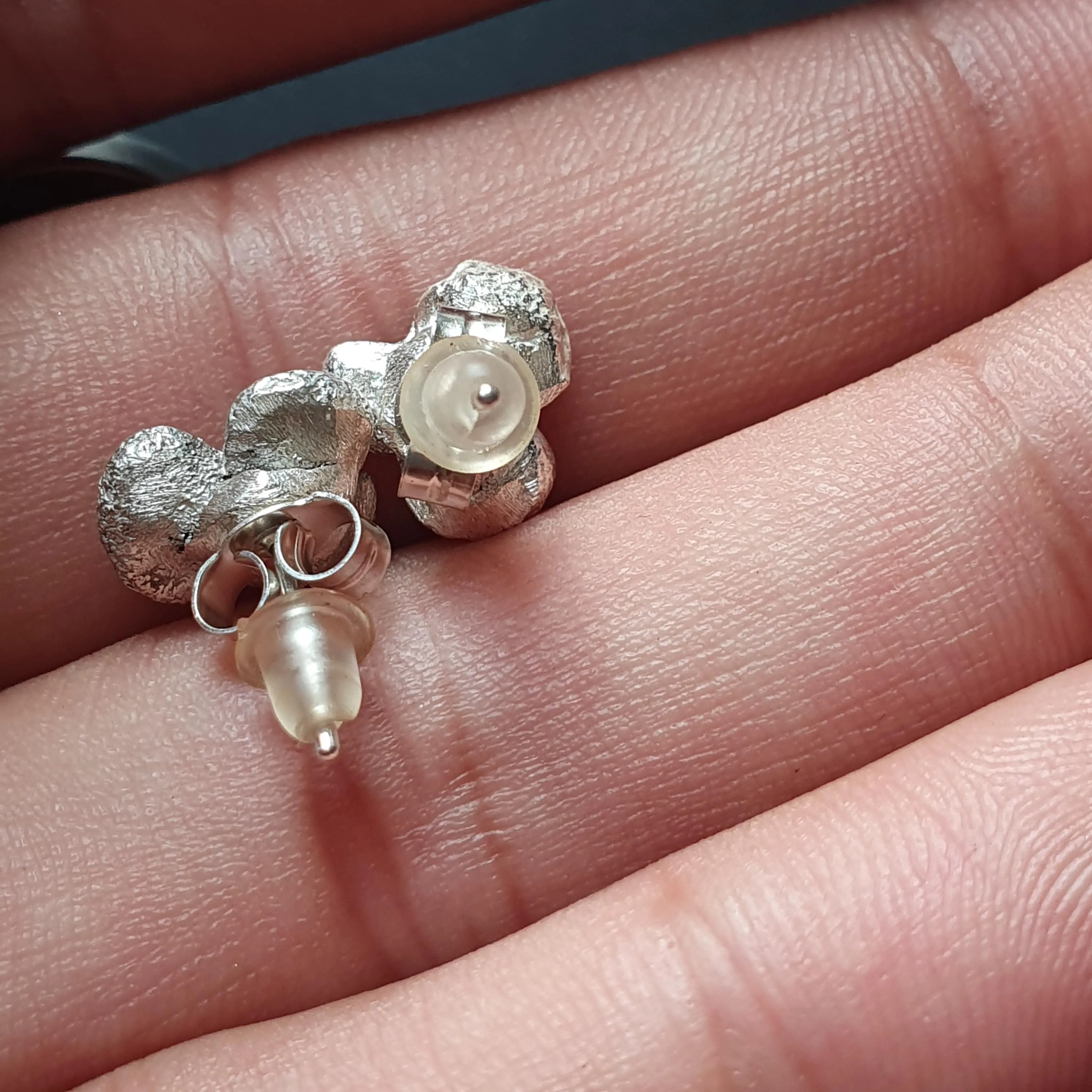 Raw Organic Silver Nugget Stud Earrings, Minimalist and Unique, Sterling, 925 ,Gifts, Handmade, jewelry, Women,Irregular,Cluster, Bold