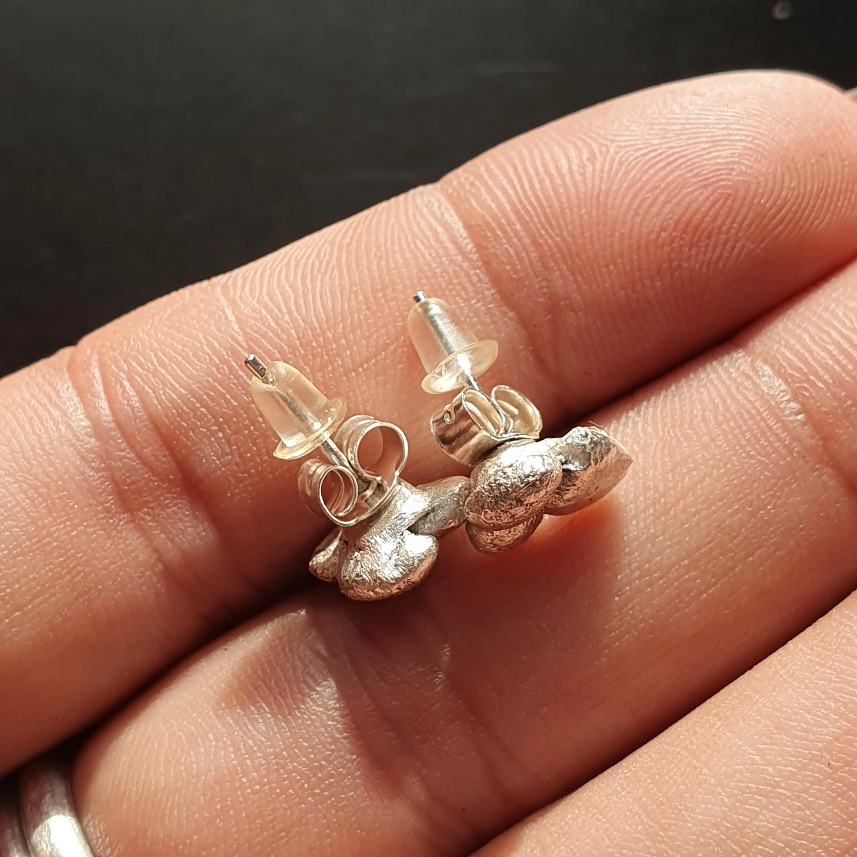 Raw Organic Silver Nugget Stud Earrings, Minimalist and Unique, Sterling, 925 ,Gifts, Handmade, jewelry, Women,Irregular,Cluster, Bold