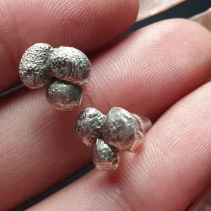 Raw Organic Silver Nugget Stud Earrings, Minimalist and Unique, Sterling, 925 ,Gifts, Handmade, jewelry, Women,Irregular,Cluster, Bold
