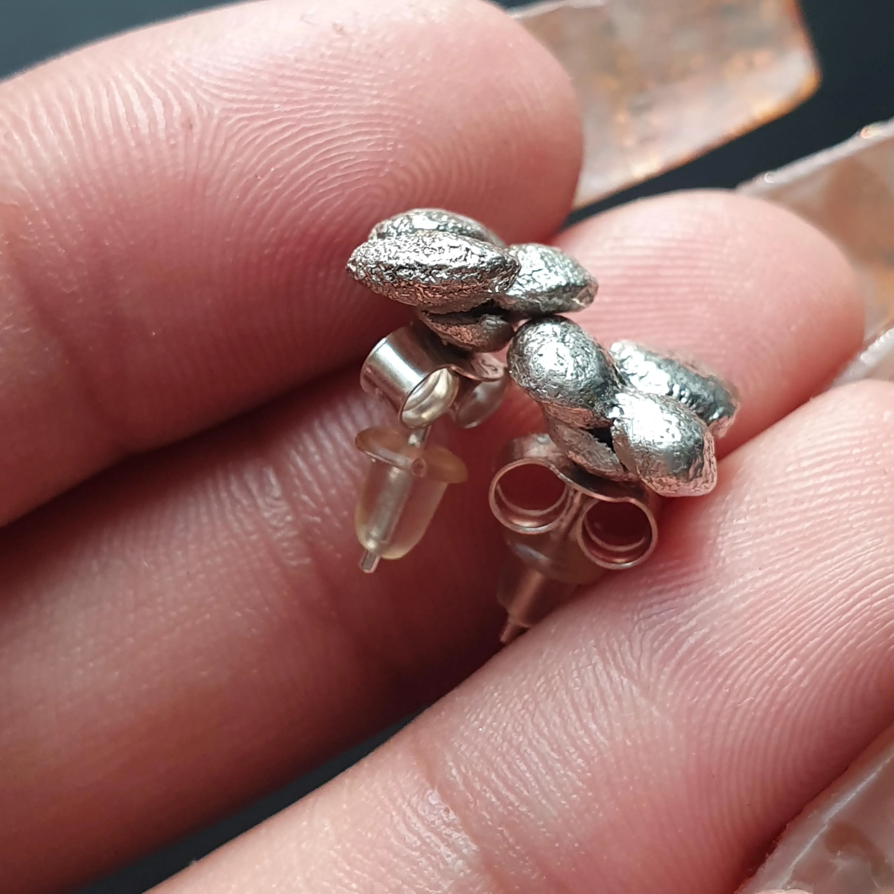 Raw Organic Silver Nugget Stud Earrings, Minimalist and Unique, Sterling, 925 ,Gifts, Handmade, jewelry, Women,Irregular,Cluster, Bold