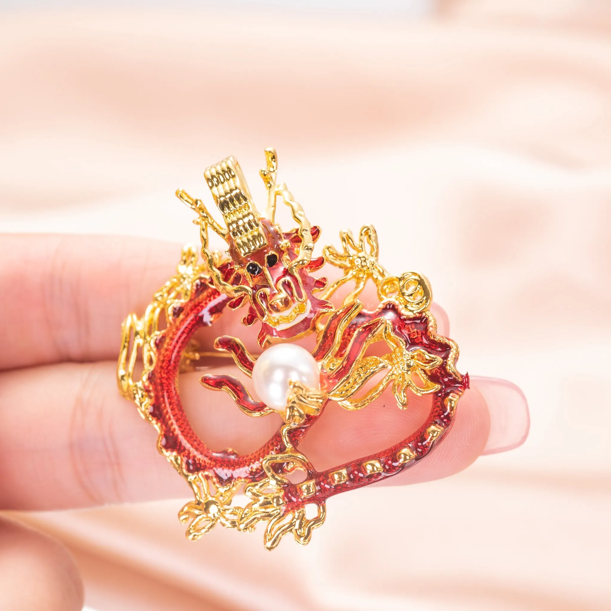 Red Dragon Brooch Pin Enameled Jewelry