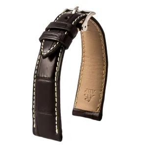 Rolex Day Date President - Bracelet montre cuir - Alligator marron foncé
