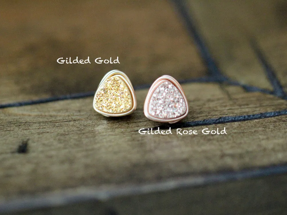 SALE- Gilded Triangle Druzy Studs
