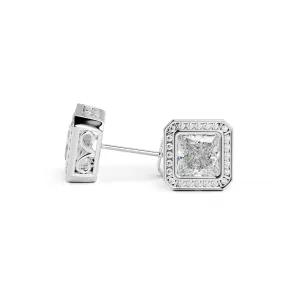 Shadowed Light Solitaire Earrings 2 Natural Diamonds in White Gold
