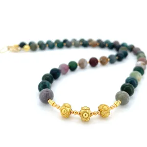 SHORT Indian Agate & Gold BEADED NECKLACE