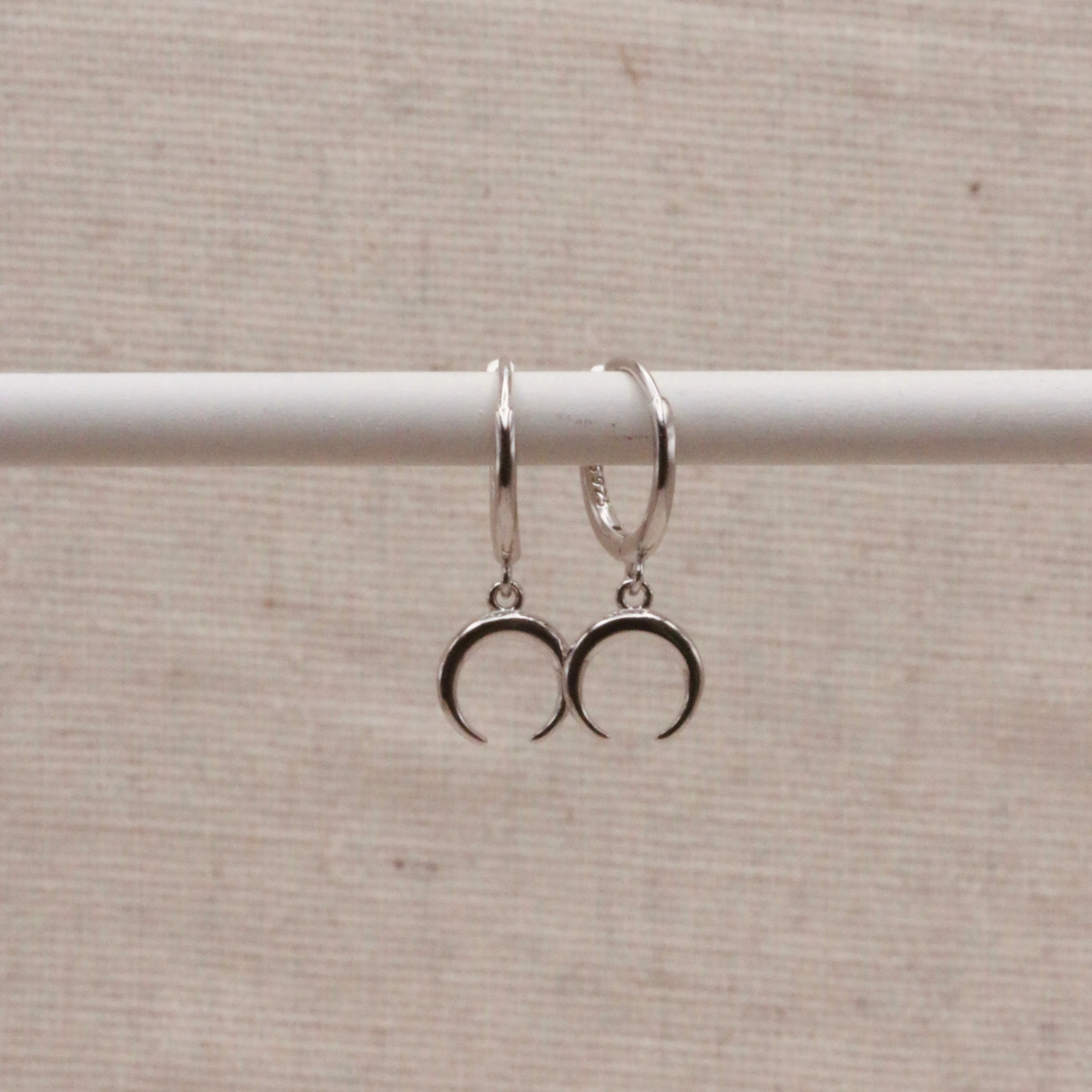 Silver Horn Crescent Hoops