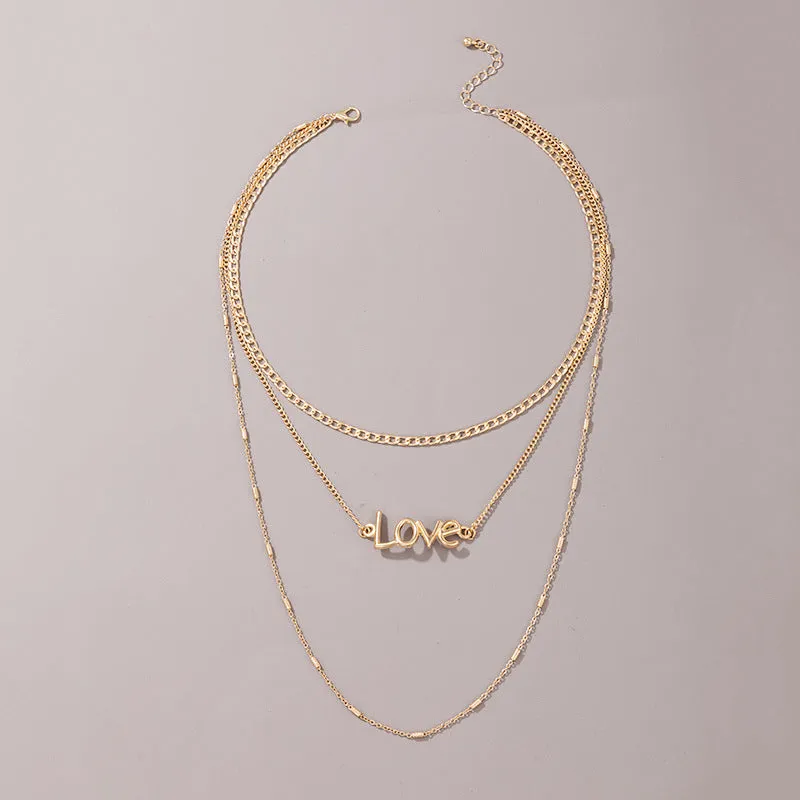Simple And Creative Multi-layer Love Letter Necklace Retro Ins Wind Trend Clavicle Chain Female
