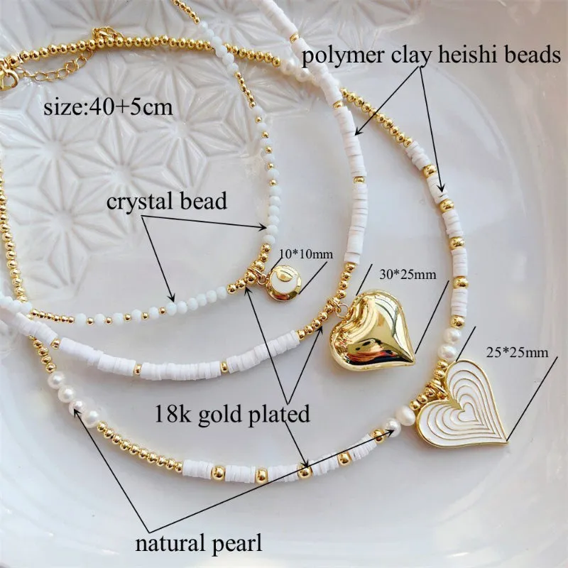 Simple Handmade Heart Charm Beaded Necklaces