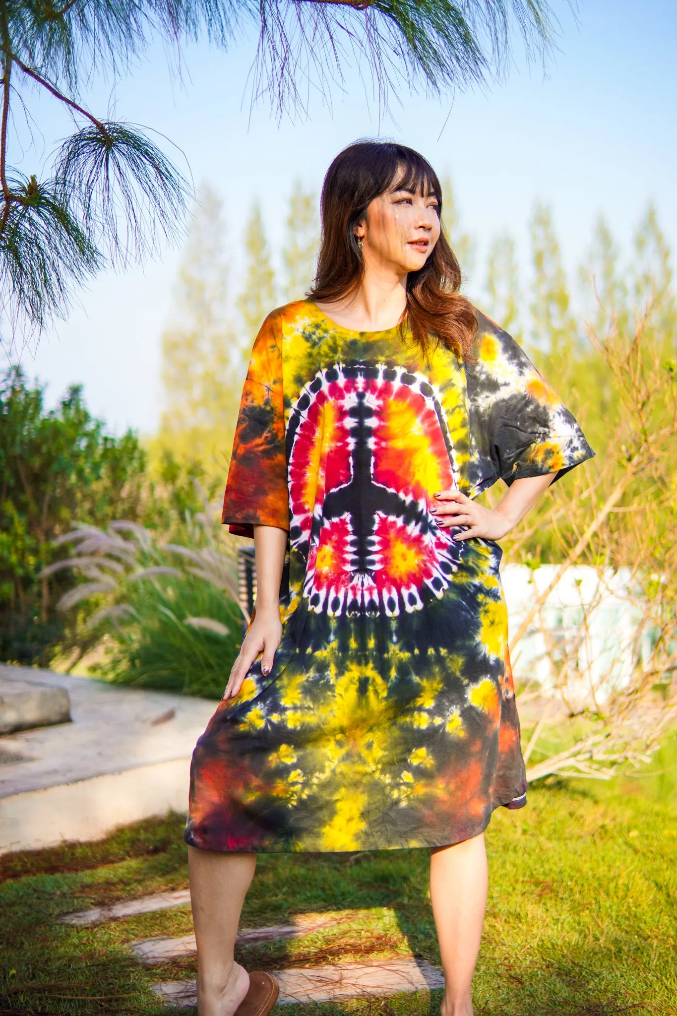 Soulful Peace Hand Dyed Boho Cotton Dress with Pockets