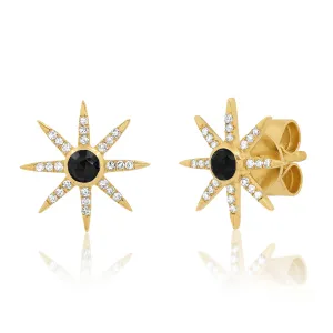 SUNBURST STUD EARRINGS, BLACK SPINEL