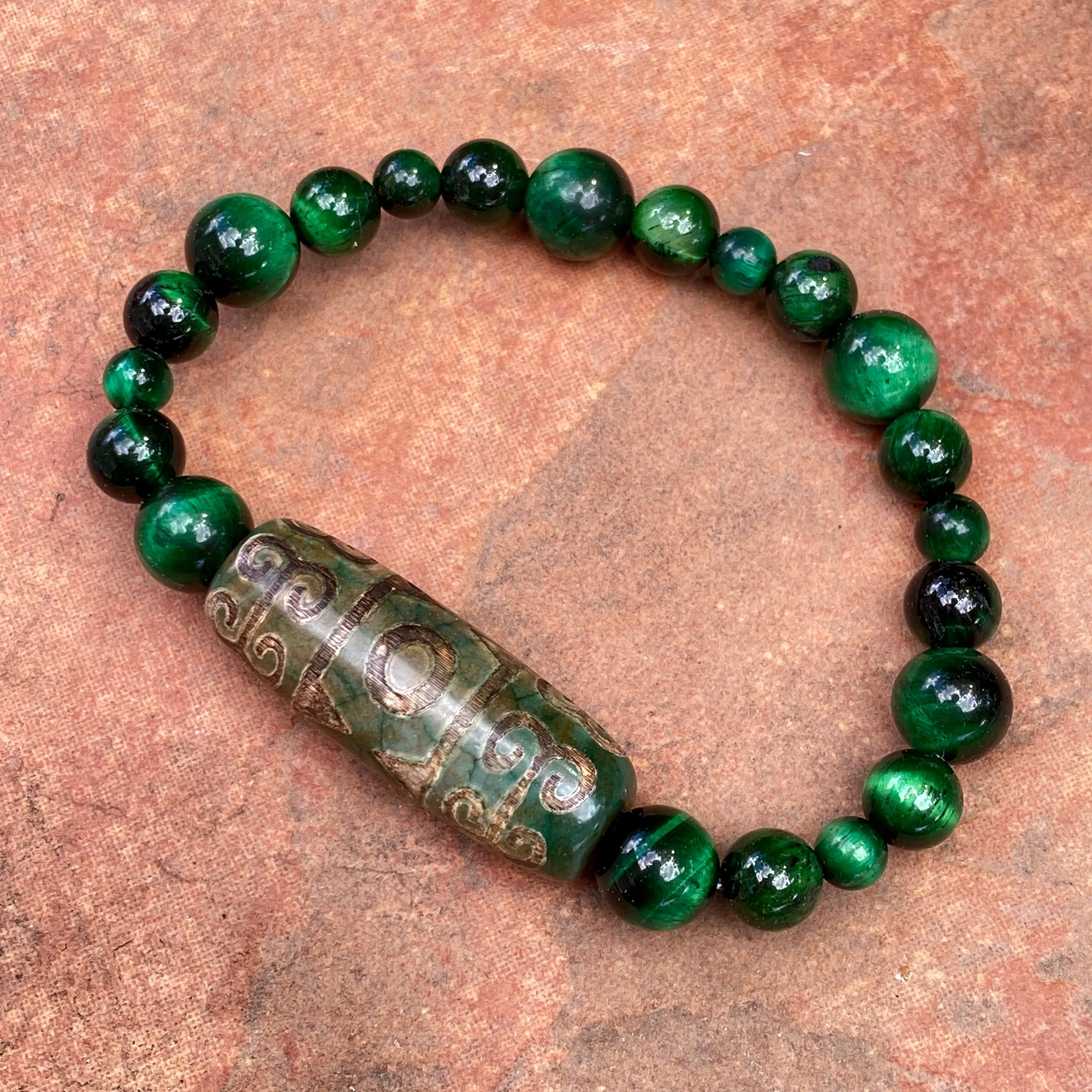 Tibetan Agate and Green Tiger’s Eye Bracelet