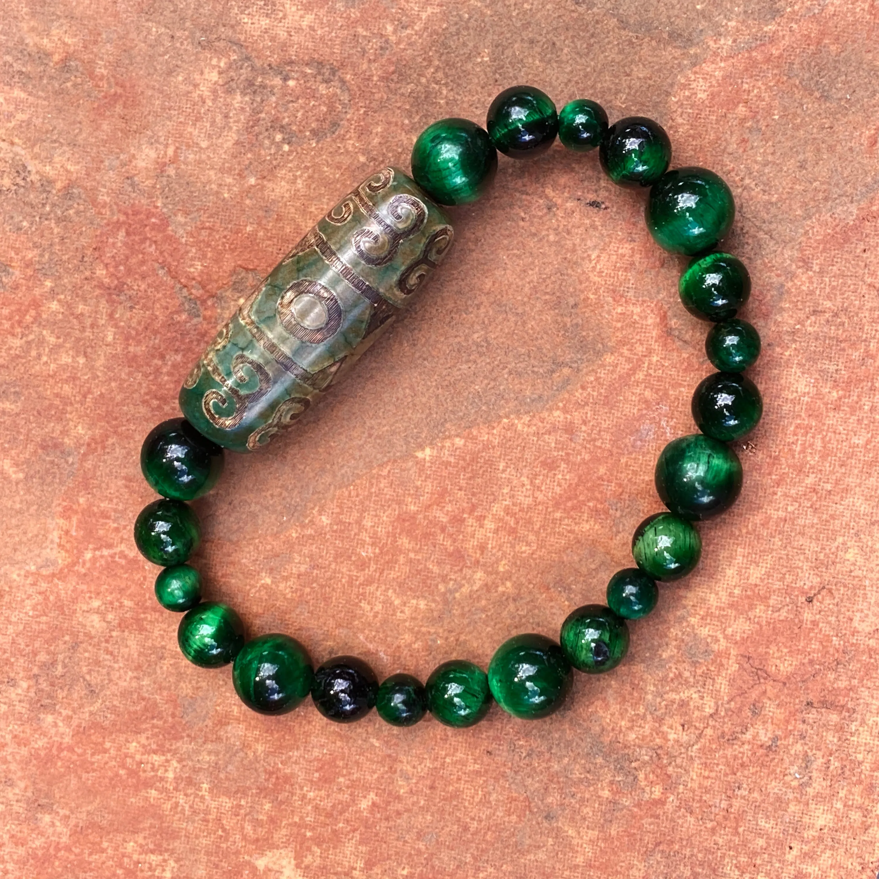 Tibetan Agate and Green Tiger’s Eye Bracelet