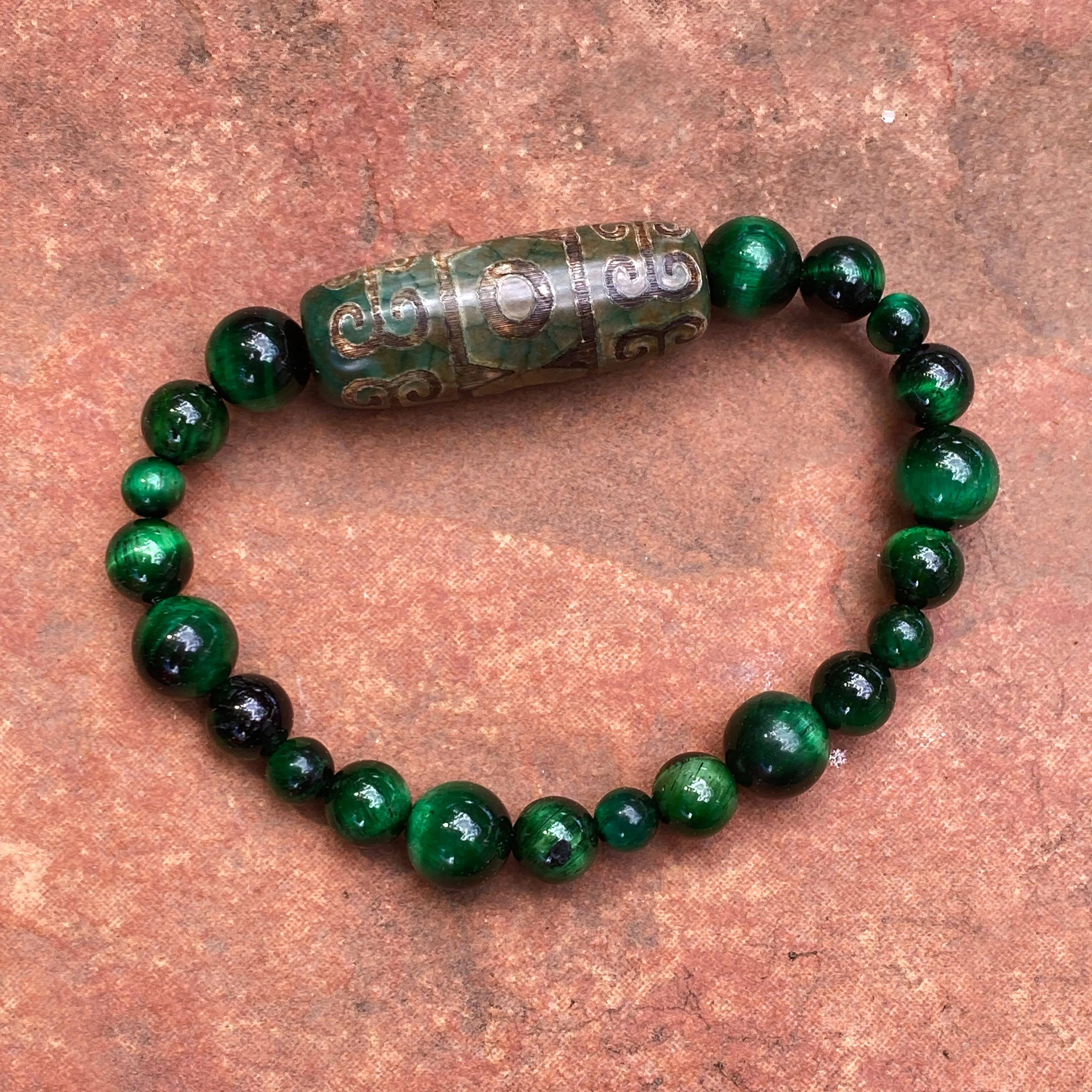 Tibetan Agate and Green Tiger’s Eye Bracelet