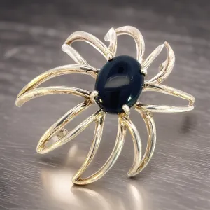 Tiffany & Co Estate Large Onyx Flower Brooch Sterling Silver TIF518