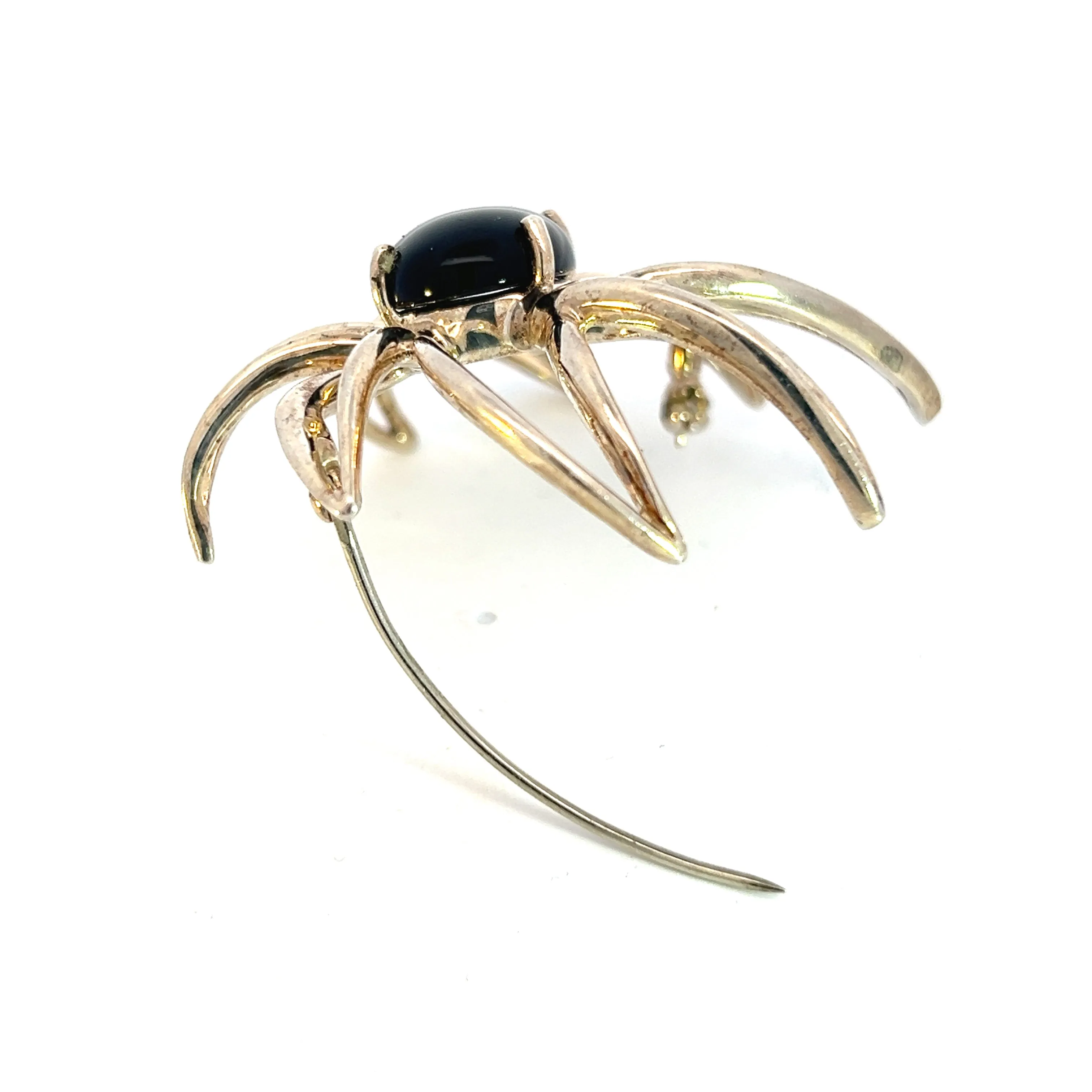 Tiffany & Co Estate Large Onyx Flower Brooch Sterling Silver TIF518