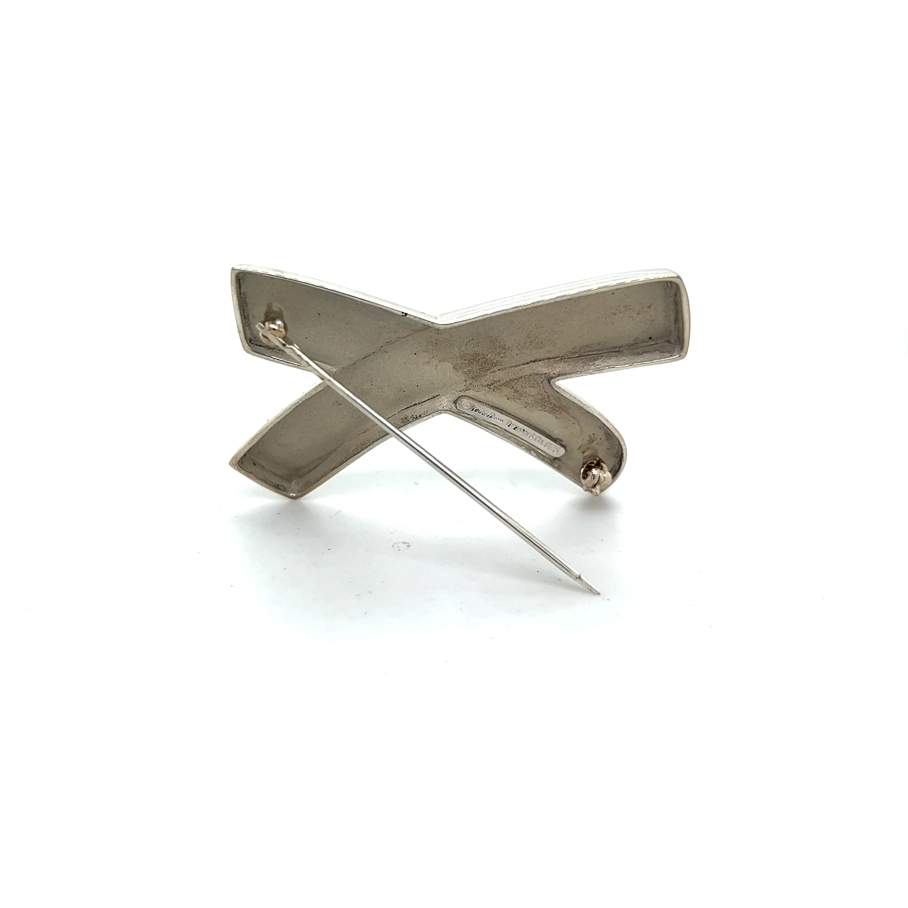 Tiffany & Co Estate Large X Brooch Pin Silver By Paloma Picasso TIF356