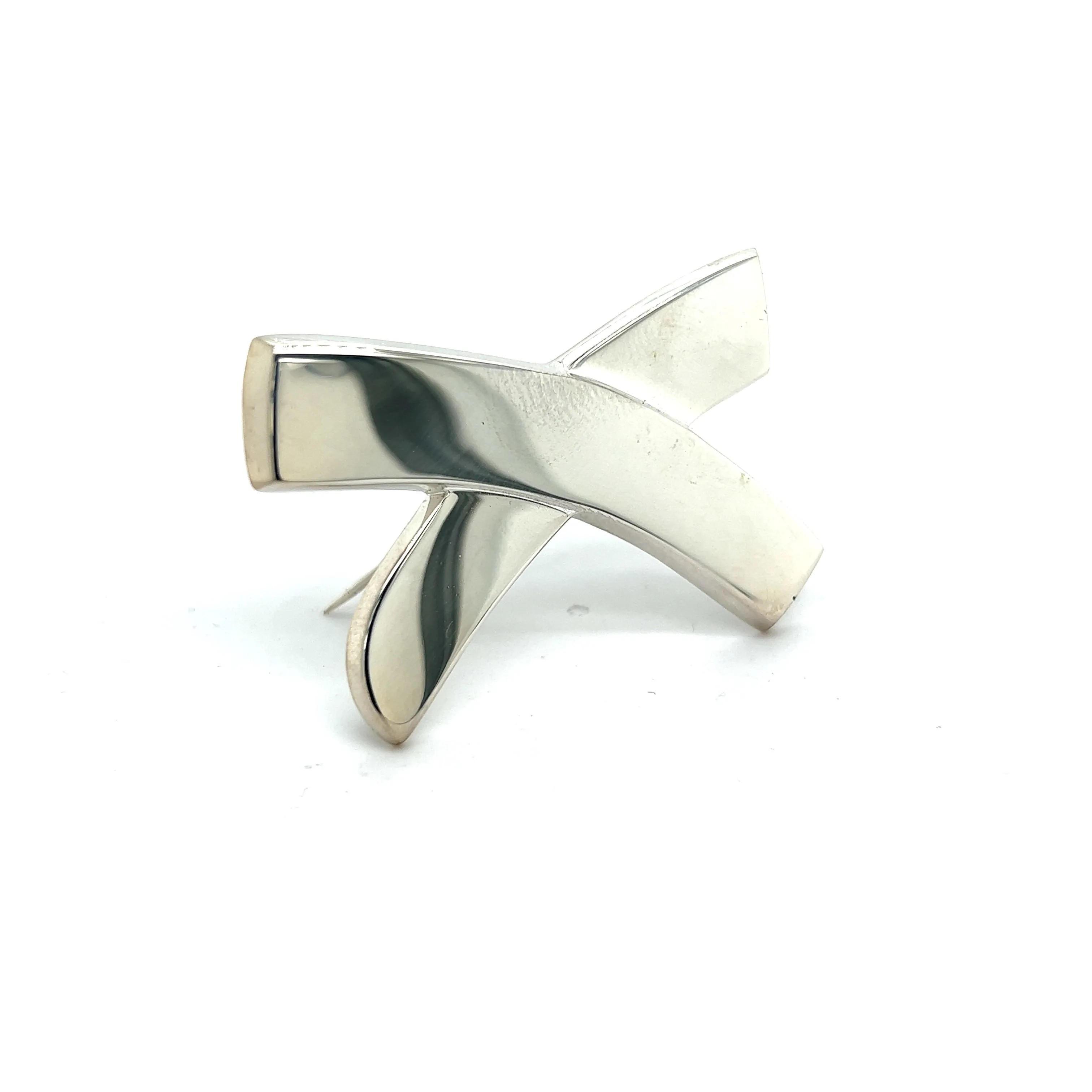 Tiffany & Co Estate Large X Brooch Pin Silver By Paloma Picasso TIF356