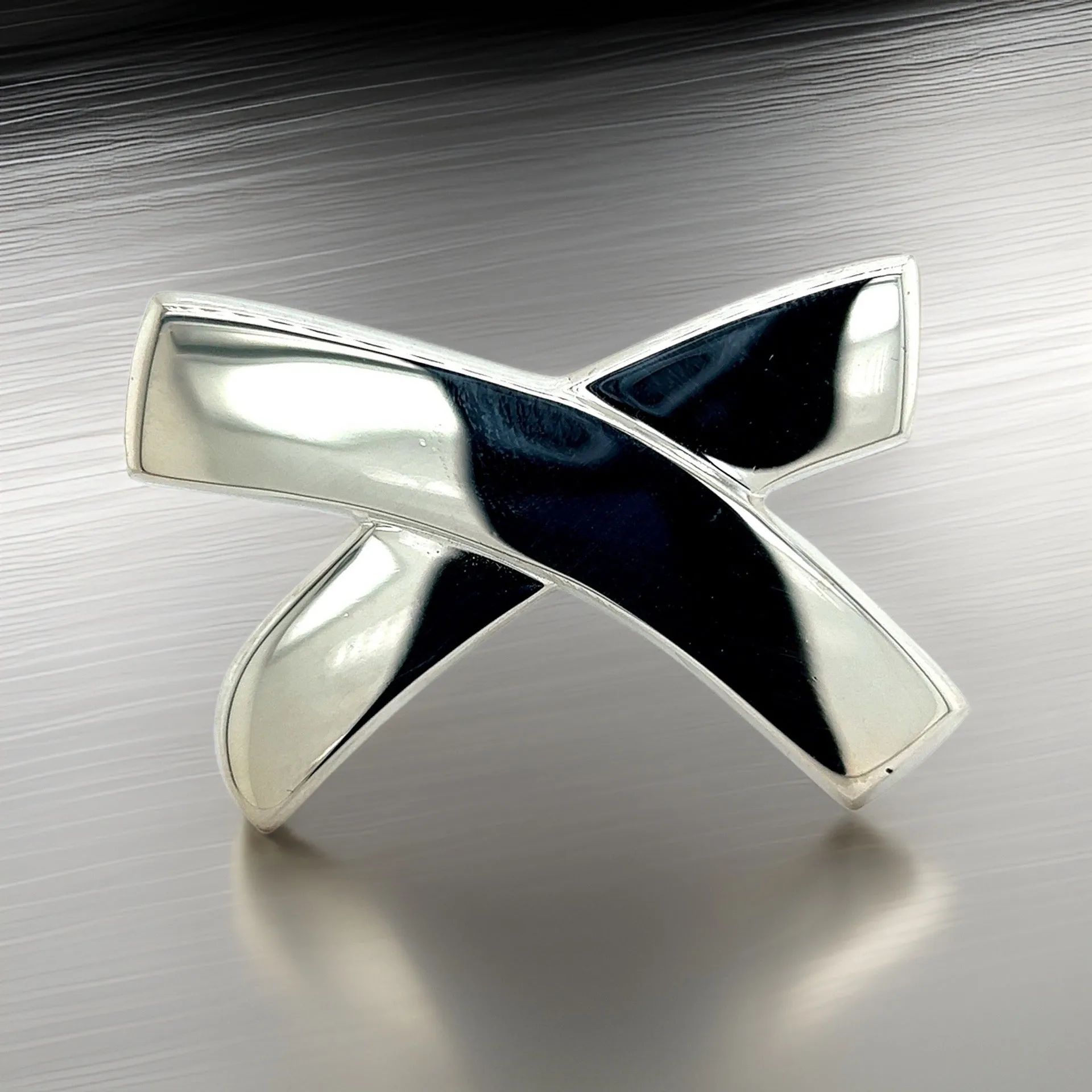 Tiffany & Co Estate Large X Brooch Pin Silver By Paloma Picasso TIF356