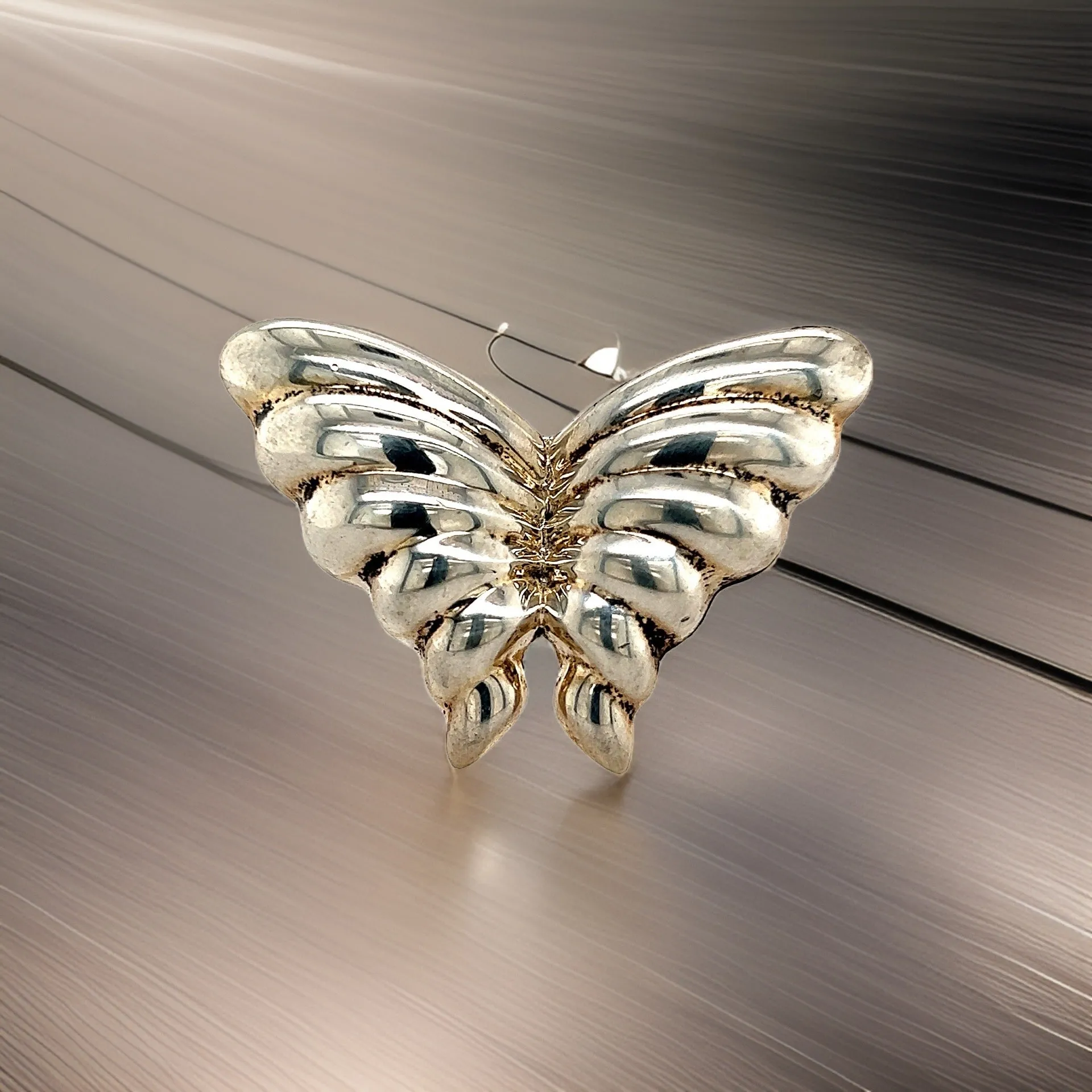 Tiffany & Co Estate Puffed Butterfly Brooch Pin Sterling Silver TIF516