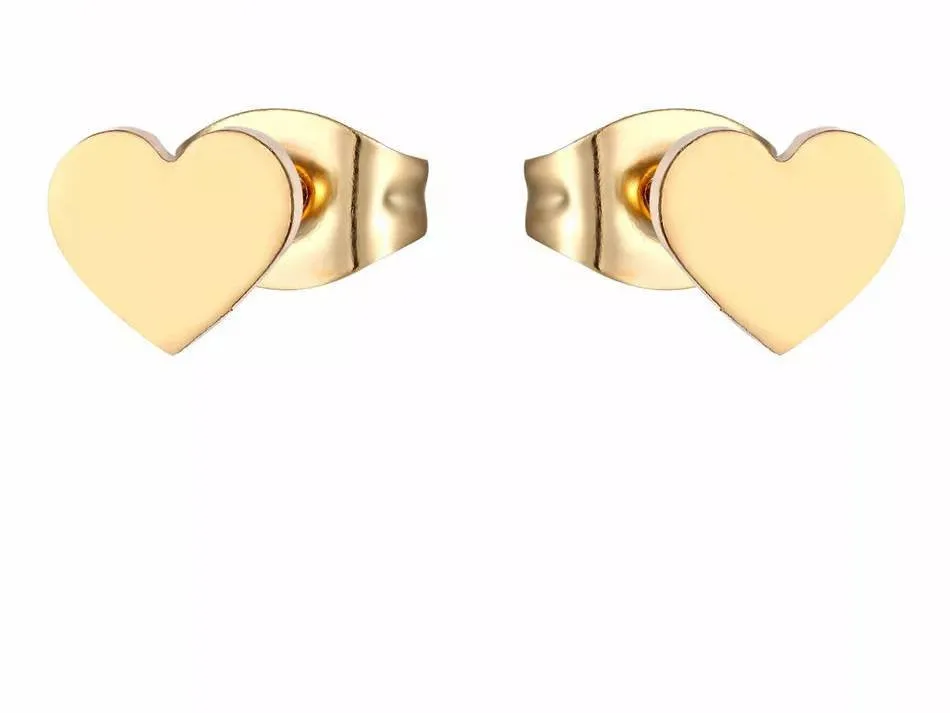 Titanium Gold Heart Stud Earrings
