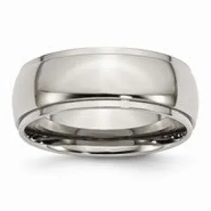 Titanium Ridged Edge 8mm Polished Wedding Band Ring
