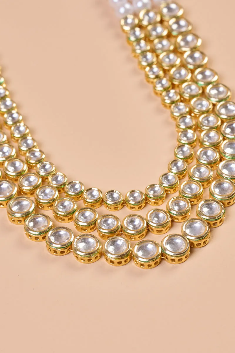 Transparent Three Layered Kundan And Pearl Mala