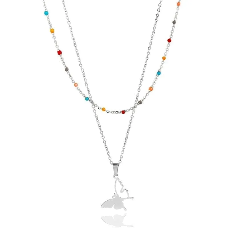 Valentine Double Butterfly Necklace Fashion Women Necklace Valentine's Day Gifts