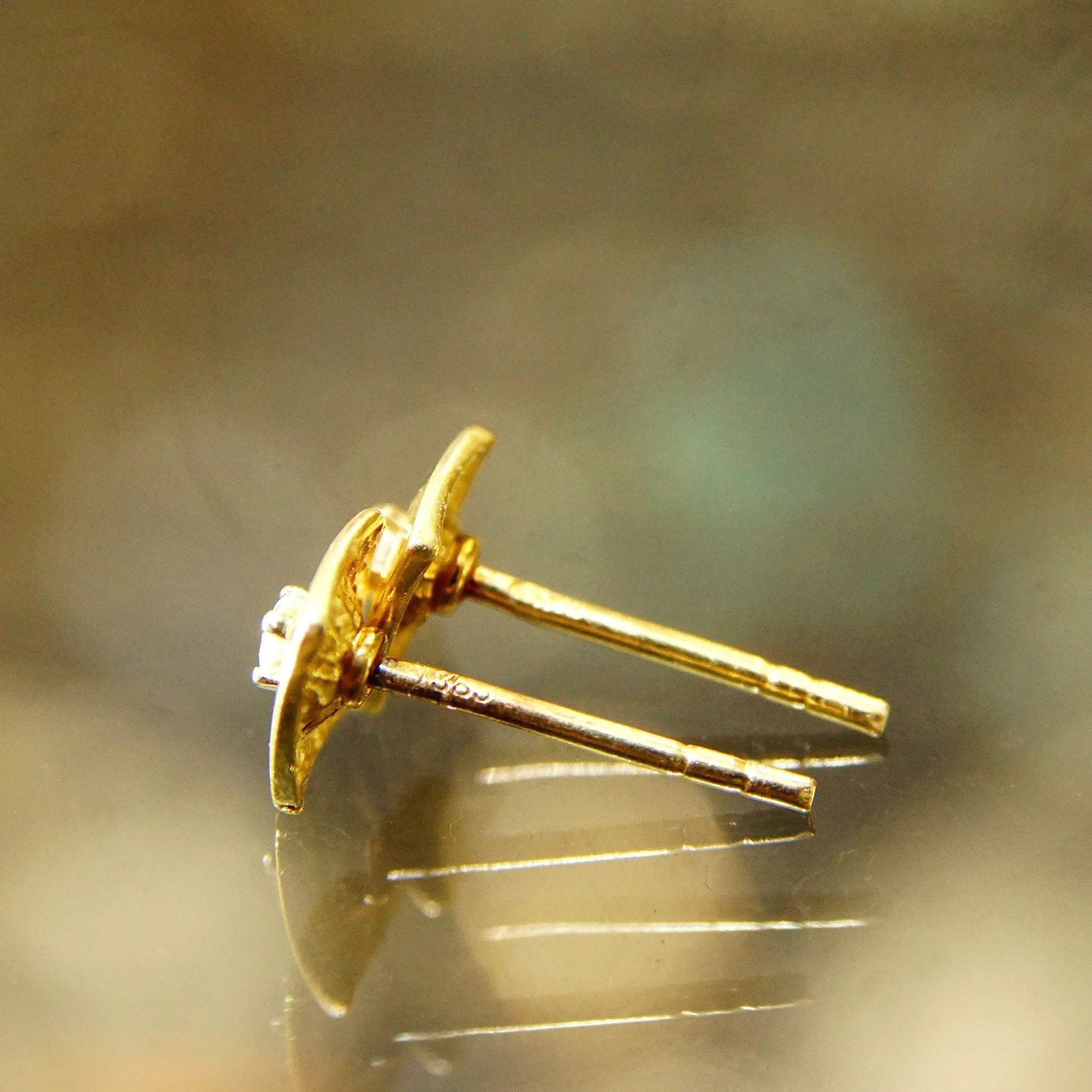 Vintage 14K Gold Brilliant Diamond Stud Earrings, 6.5mm