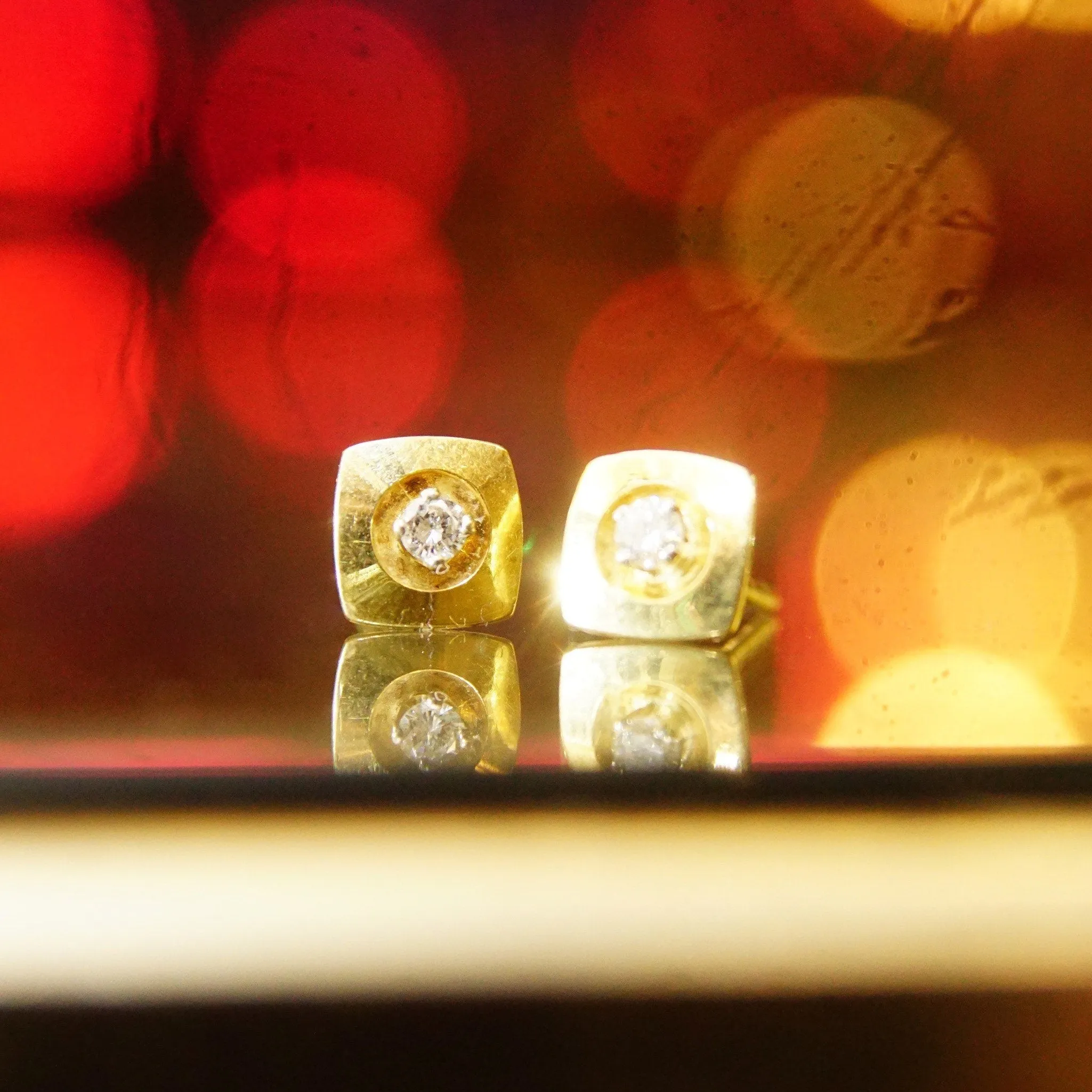 Vintage 14K Gold Brilliant Diamond Stud Earrings, 6.5mm