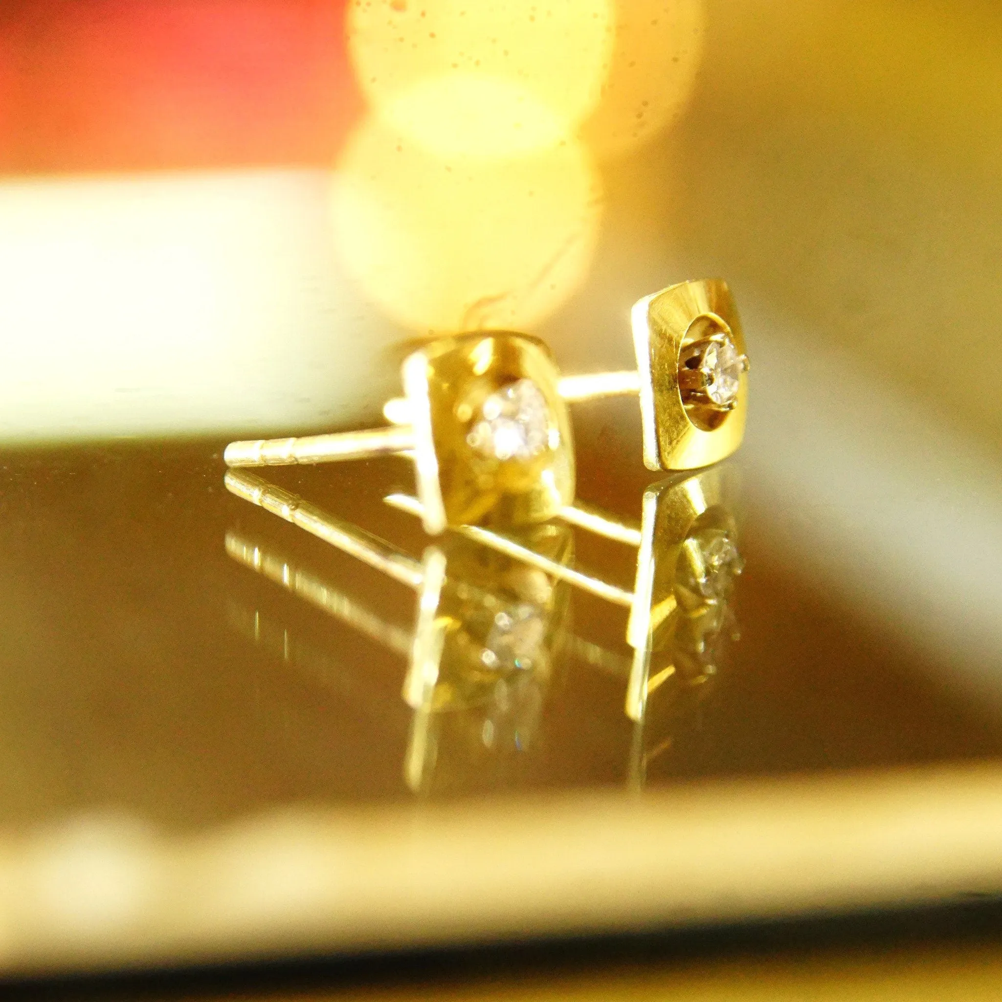 Vintage 14K Gold Brilliant Diamond Stud Earrings, 6.5mm